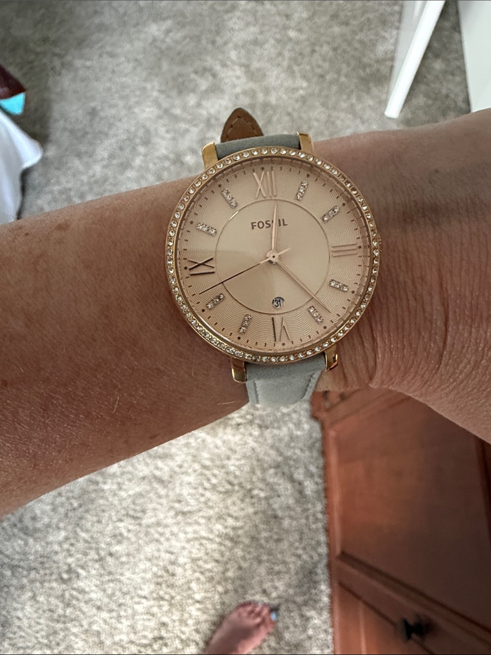 Fossil Rose Gold Watch with Light Blue Grey Leather Strap - Picture 2 of 4